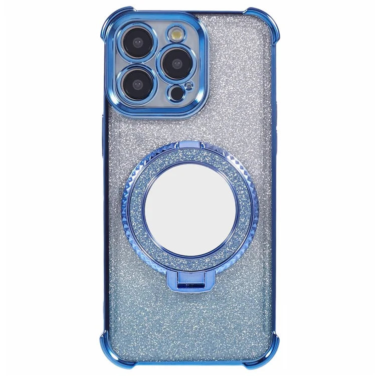 For iPhone 15 Pro Max Case Glitter Gradient TPU Phone Cover Ring Kickstand