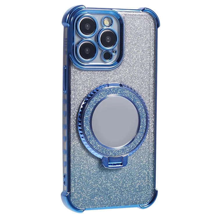For iPhone 15 Pro Max Case Glitter Gradient TPU Phone Cover Ring Kickstand
