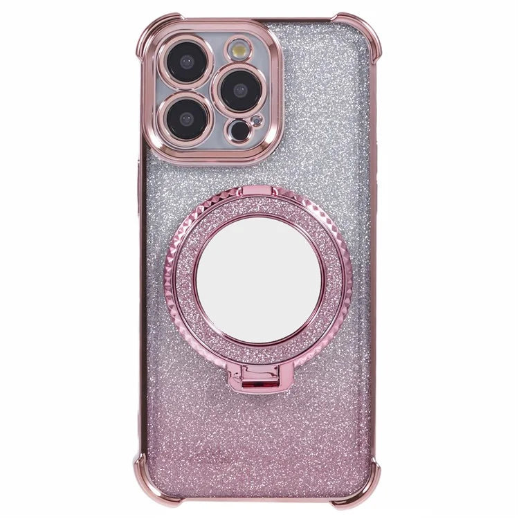 For iPhone 15 Pro Max Case Glitter Gradient TPU Phone Cover Ring Kickstand