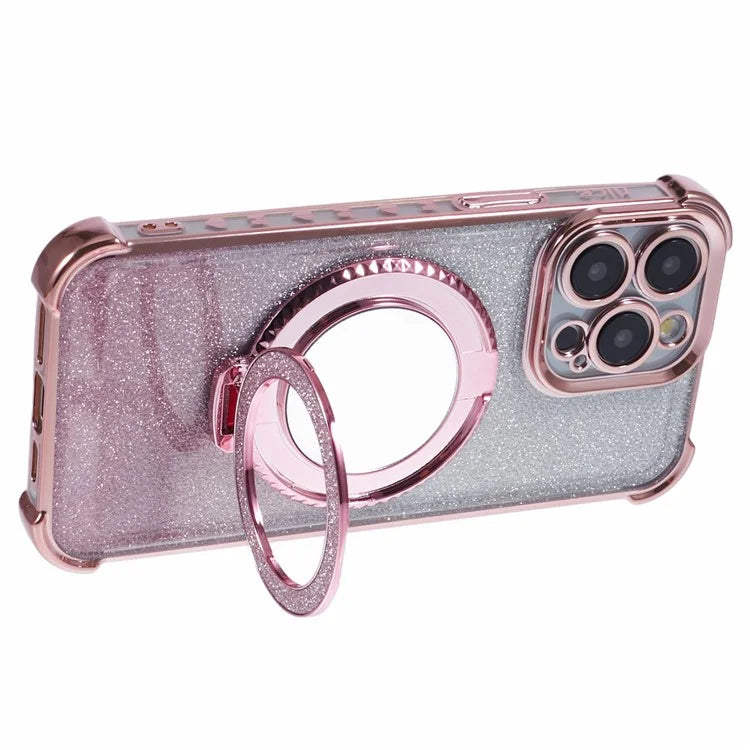 For iPhone 15 Pro Max Case Glitter Gradient TPU Phone Cover Ring Kickstand