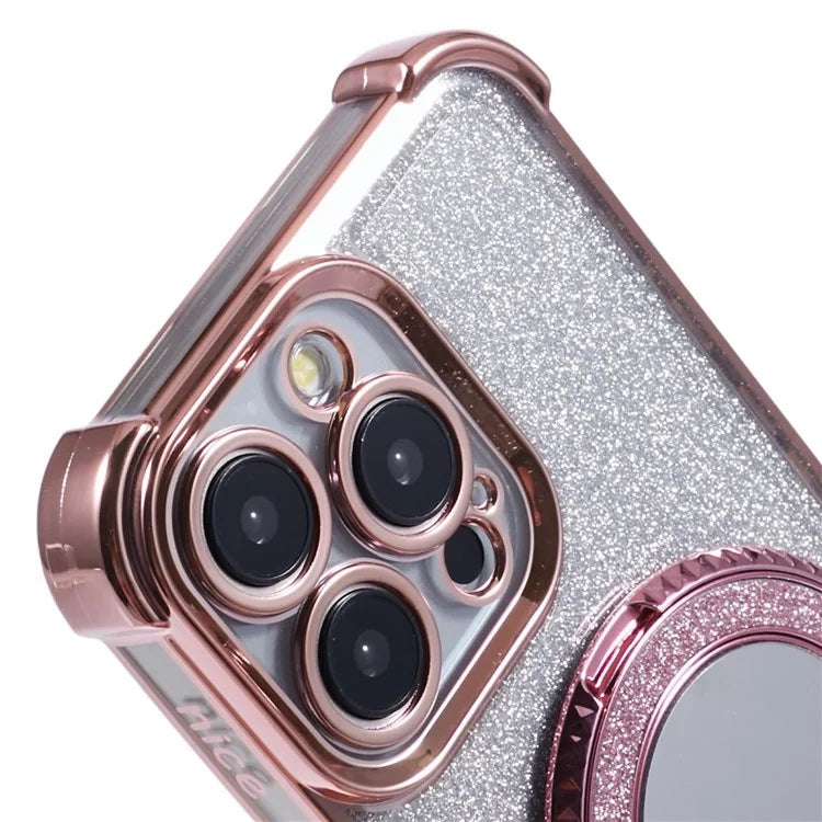 For iPhone 15 Pro Max Case Glitter Gradient TPU Phone Cover Ring Kickstand