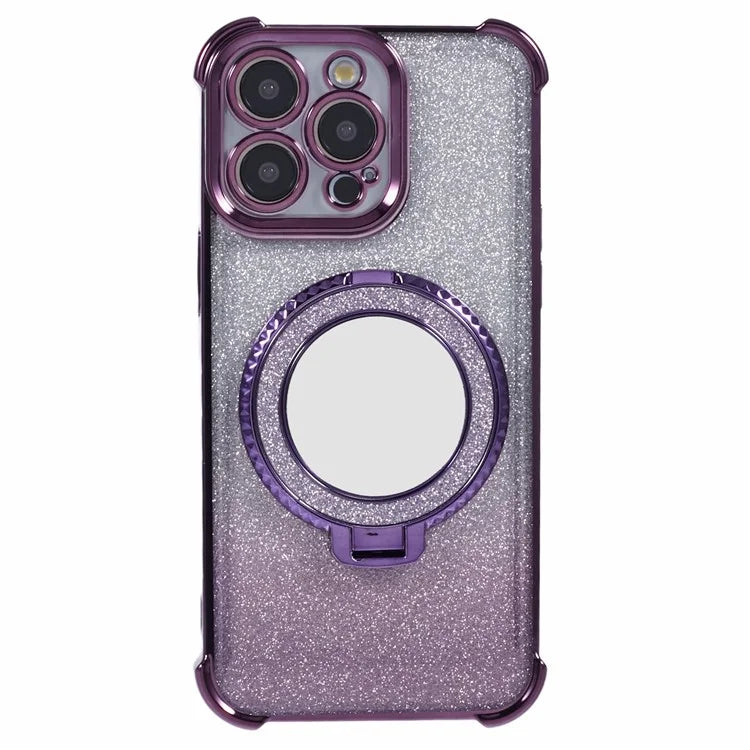 For iPhone 15 Pro Max Case Glitter Gradient TPU Phone Cover Ring Kickstand