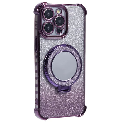 For iPhone 15 Pro Max Case Glitter Gradient TPU Phone Cover Ring Kickstand