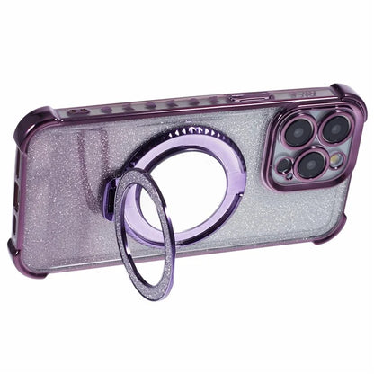 For iPhone 15 Pro Max Case Glitter Gradient TPU Phone Cover Ring Kickstand