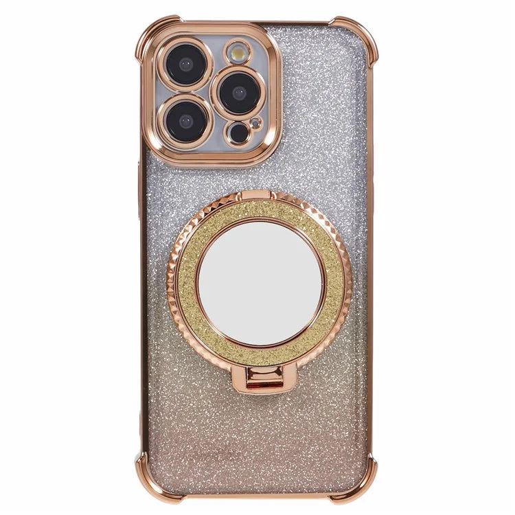 For iPhone 15 Pro Max Case Glitter Gradient TPU Phone Cover Ring Kickstand
