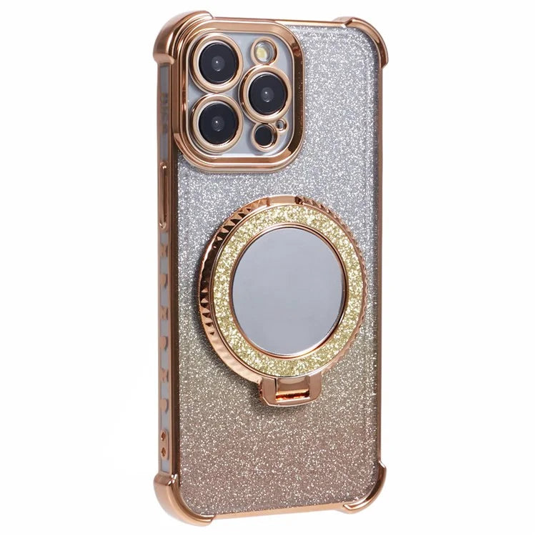 For iPhone 15 Pro Max Case Glitter Gradient TPU Phone Cover Ring Kickstand