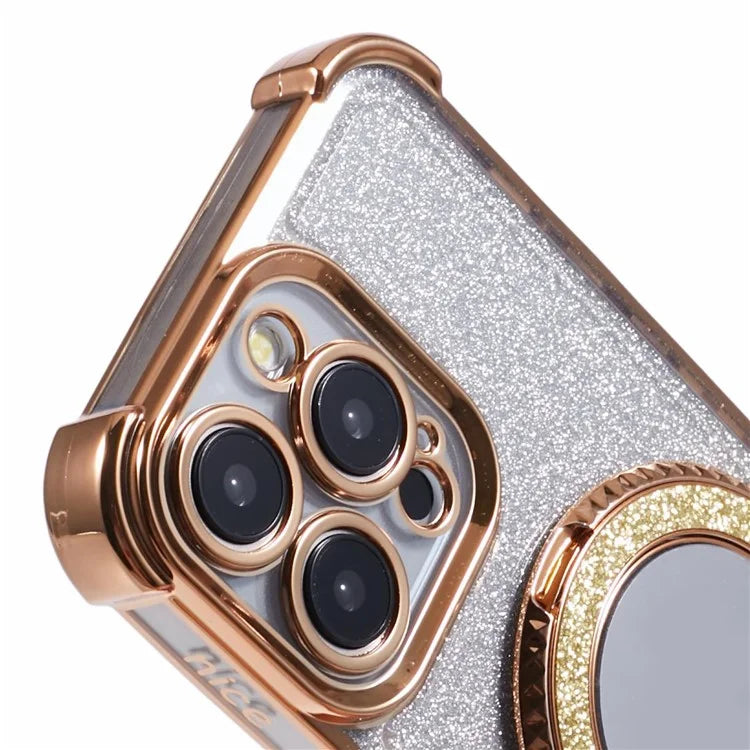 For iPhone 15 Pro Max Case Glitter Gradient TPU Phone Cover Ring Kickstand