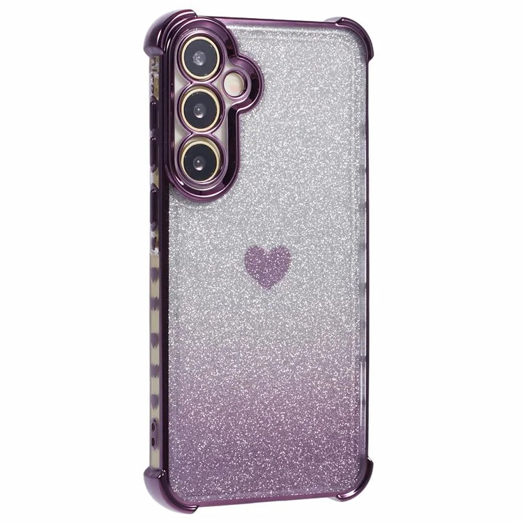 For Samsung Galaxy A55 5G Phone Case Gradient Glitter Heart Electroplating TPU Back Cover