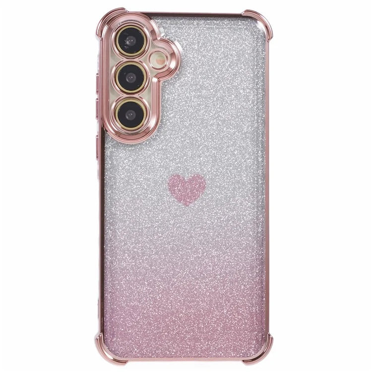 For Samsung Galaxy A55 5G Phone Case Gradient Glitter Heart Electroplating TPU Back Cover