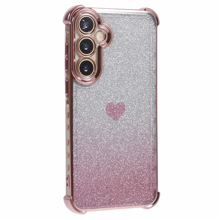 For Samsung Galaxy A55 5G Phone Case Gradient Glitter Heart Electroplating TPU Back Cover