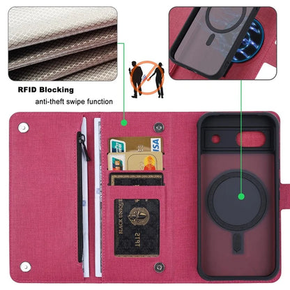 GMB Series For Google Pixel 8a Magnetic Case RFID Blocking Detachable Leather Wallet Phone Cover