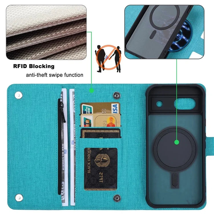 GMB Series For Google Pixel 8a Magnetic Case RFID Blocking Detachable Leather Wallet Phone Cover