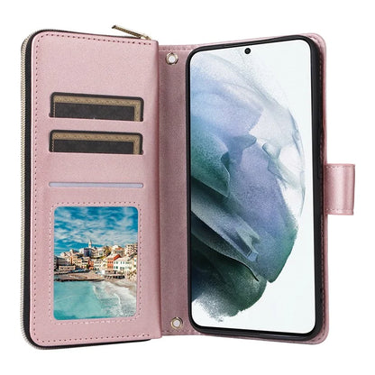 For Samsung Galaxy S21+ 5G Case Rhombus Leather Phone Cover with Zipper Pocket and Straps