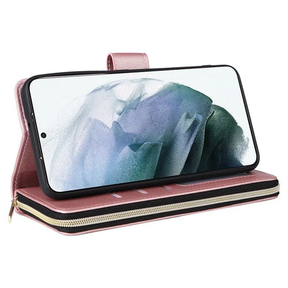 For Samsung Galaxy S21+ 5G Case Rhombus Leather Phone Cover with Zipper Pocket and Straps