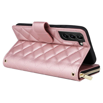 For Samsung Galaxy S21+ 5G Case Rhombus Leather Phone Cover with Zipper Pocket and Straps