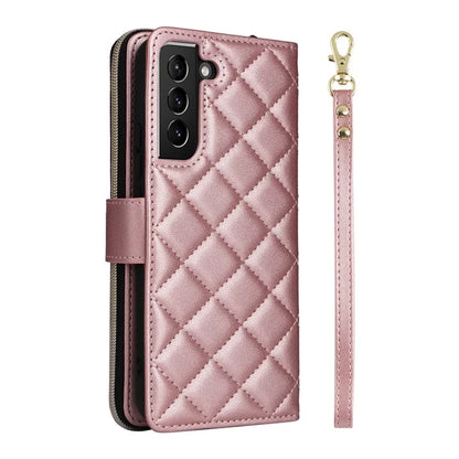 For Samsung Galaxy S21+ 5G Case Rhombus Leather Phone Cover with Zipper Pocket and Straps