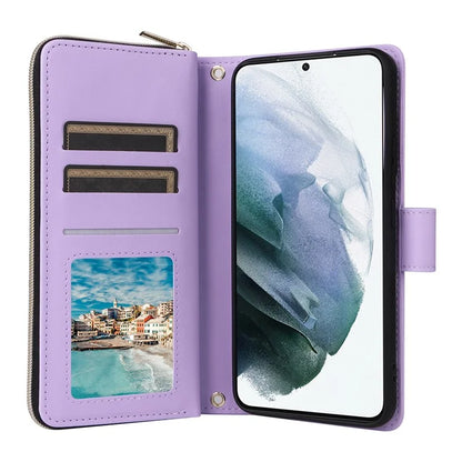 For Samsung Galaxy S21+ 5G Case Rhombus Leather Phone Cover with Zipper Pocket and Straps