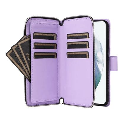 For Samsung Galaxy S21+ 5G Case Rhombus Leather Phone Cover with Zipper Pocket and Straps