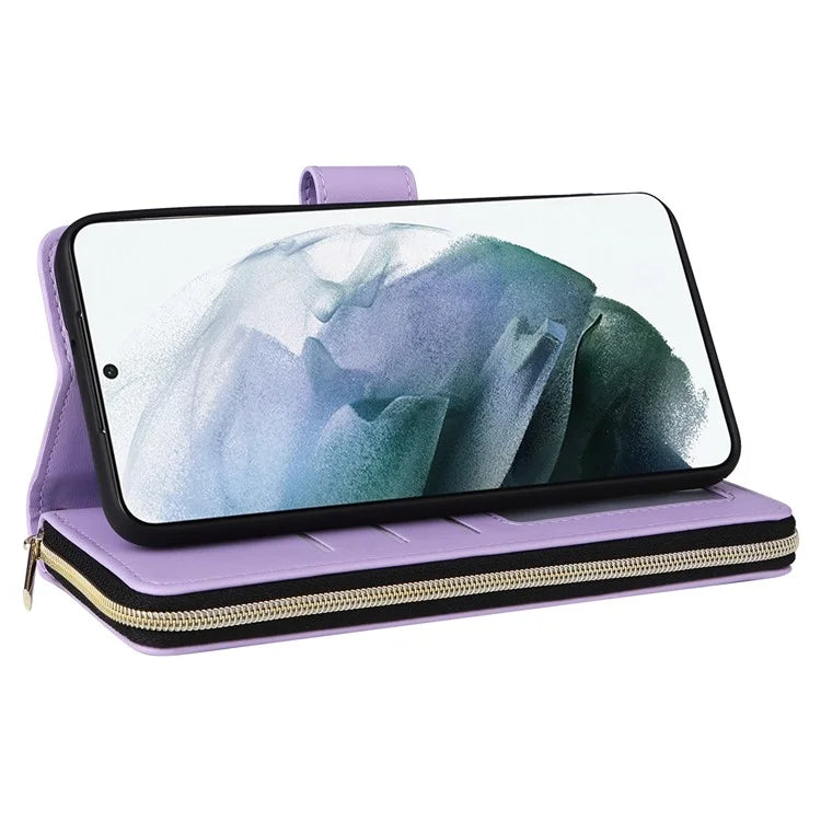 For Samsung Galaxy S21+ 5G Case Rhombus Leather Phone Cover with Zipper Pocket and Straps
