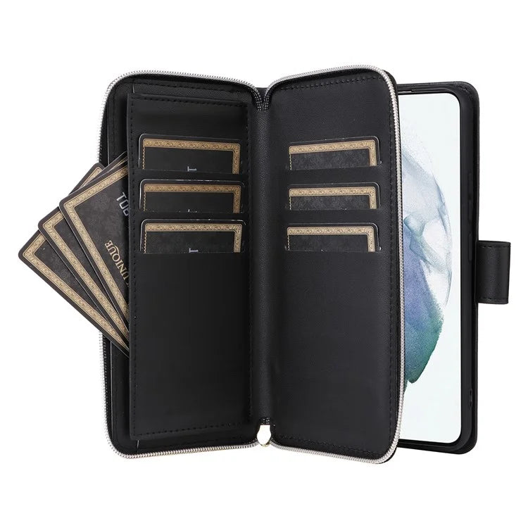 For Samsung Galaxy S21+ 5G Case Rhombus Leather Phone Cover with Zipper Pocket and Straps
