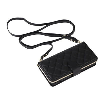 For Samsung Galaxy S21+ 5G Case Rhombus Leather Phone Cover with Zipper Pocket and Straps