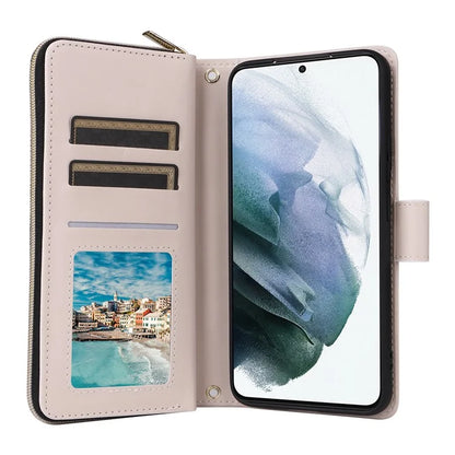 For Samsung Galaxy S21+ 5G Case Rhombus Leather Phone Cover with Zipper Pocket and Straps