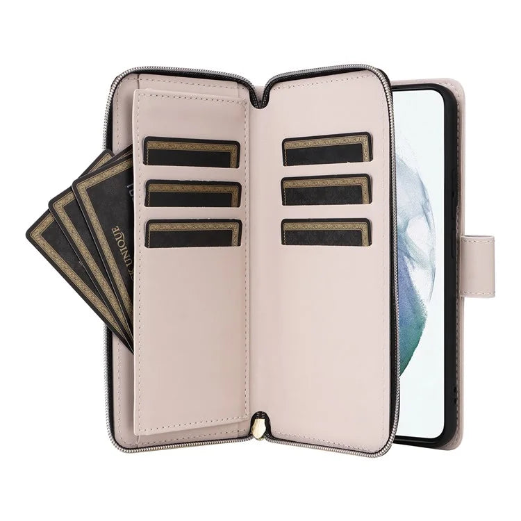 For Samsung Galaxy S21+ 5G Case Rhombus Leather Phone Cover with Zipper Pocket and Straps