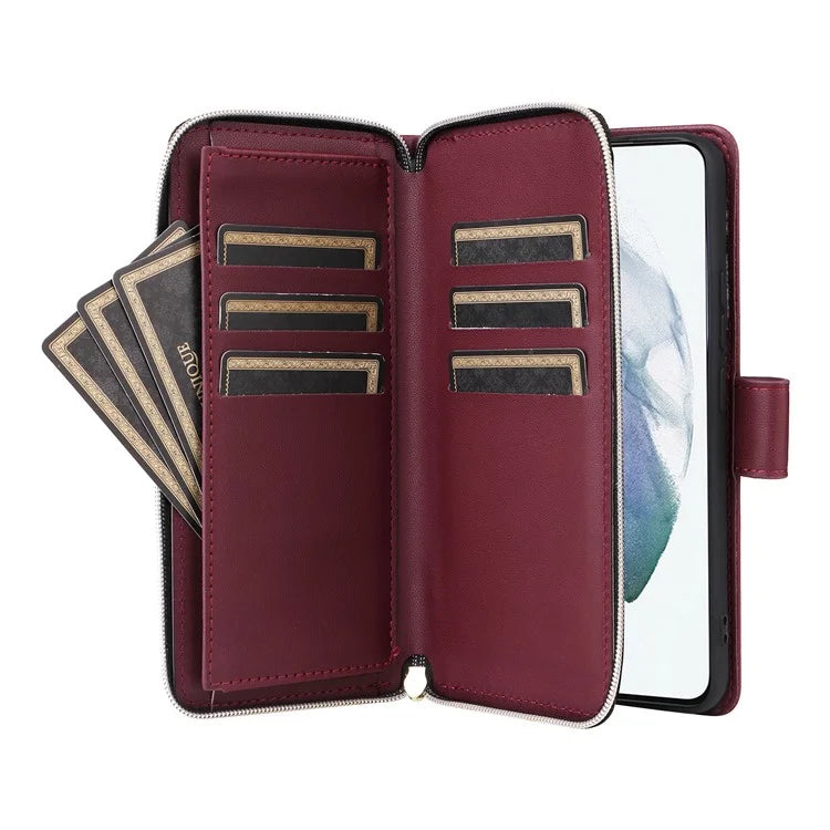 For Samsung Galaxy S21+ 5G Case Rhombus Leather Phone Cover with Zipper Pocket and Straps