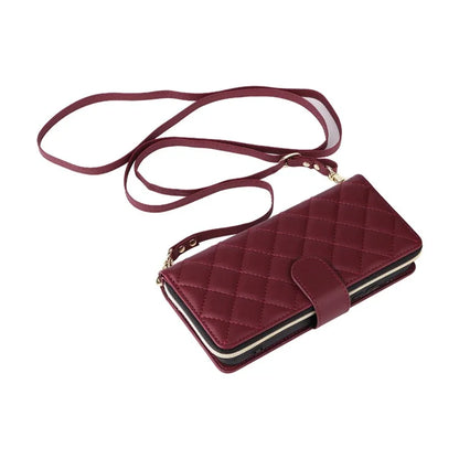 For Samsung Galaxy S21+ 5G Case Rhombus Leather Phone Cover with Zipper Pocket and Straps