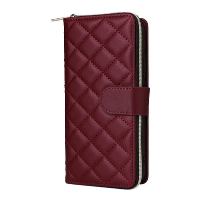 For Samsung Galaxy S21+ 5G Case Rhombus Leather Phone Cover with Zipper Pocket and Straps