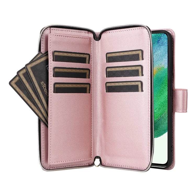 For Samsung Galaxy S21 FE 5G Case Rhombus PU Leather Wallet Zipper Phone Cover