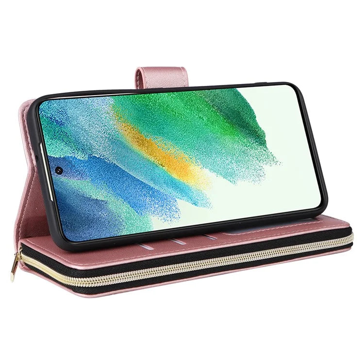 For Samsung Galaxy S21 FE 5G Case Rhombus PU Leather Wallet Zipper Phone Cover