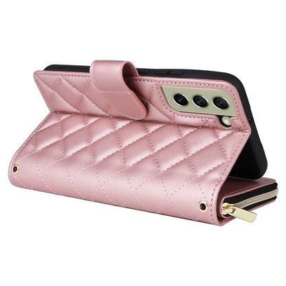For Samsung Galaxy S21 FE 5G Case Rhombus PU Leather Wallet Zipper Phone Cover