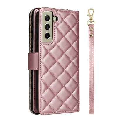For Samsung Galaxy S21 FE 5G Case Rhombus PU Leather Wallet Zipper Phone Cover