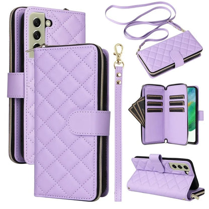 For Samsung Galaxy S21 FE 5G Case Rhombus PU Leather Wallet Zipper Phone Cover