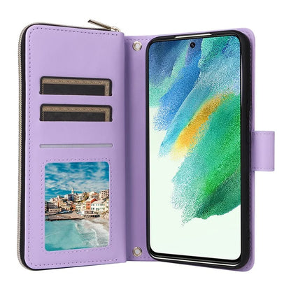 For Samsung Galaxy S21 FE 5G Case Rhombus PU Leather Wallet Zipper Phone Cover