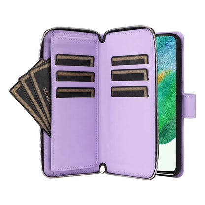 For Samsung Galaxy S21 FE 5G Case Rhombus PU Leather Wallet Zipper Phone Cover