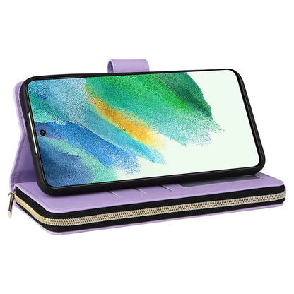 For Samsung Galaxy S21 FE 5G Case Rhombus PU Leather Wallet Zipper Phone Cover