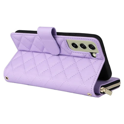 For Samsung Galaxy S21 FE 5G Case Rhombus PU Leather Wallet Zipper Phone Cover