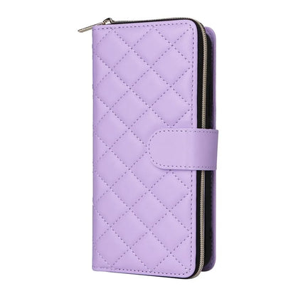 For Samsung Galaxy S21 FE 5G Case Rhombus PU Leather Wallet Zipper Phone Cover