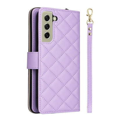 For Samsung Galaxy S21 FE 5G Case Rhombus PU Leather Wallet Zipper Phone Cover