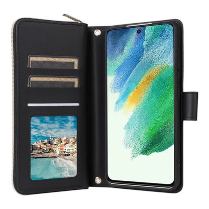 For Samsung Galaxy S21 FE 5G Case Rhombus PU Leather Wallet Zipper Phone Cover