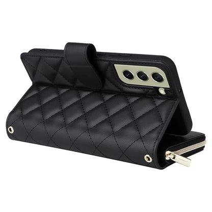 For Samsung Galaxy S21 FE 5G Case Rhombus PU Leather Wallet Zipper Phone Cover