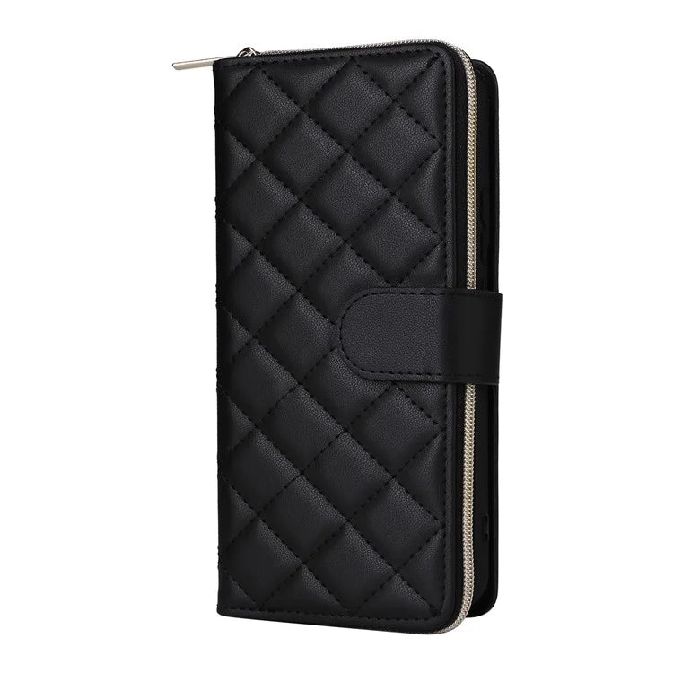 For Samsung Galaxy S21 FE 5G Case Rhombus PU Leather Wallet Zipper Phone Cover