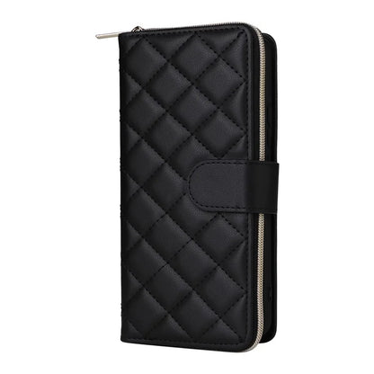 For Samsung Galaxy S21 FE 5G Case Rhombus PU Leather Wallet Zipper Phone Cover