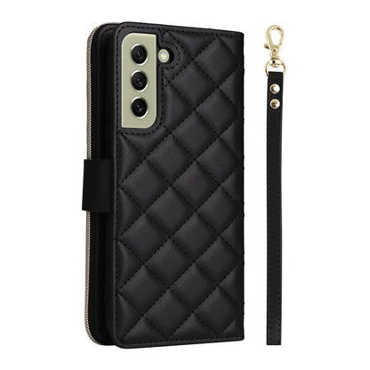 For Samsung Galaxy S21 FE 5G Case Rhombus PU Leather Wallet Zipper Phone Cover