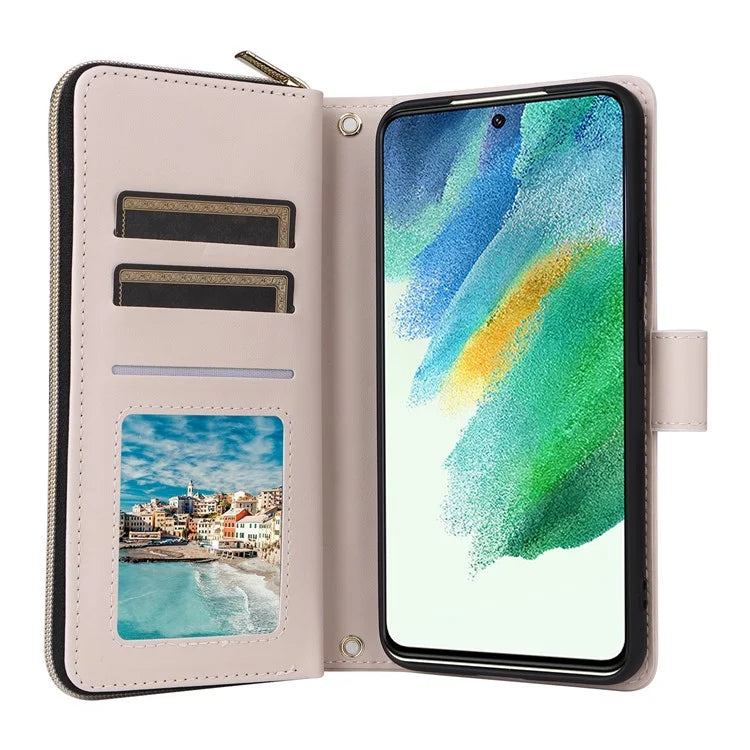 For Samsung Galaxy S21 FE 5G Case Rhombus PU Leather Wallet Zipper Phone Cover