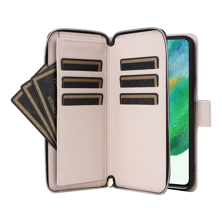 For Samsung Galaxy S21 FE 5G Case Rhombus PU Leather Wallet Zipper Phone Cover