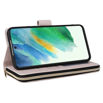 For Samsung Galaxy S21 FE 5G Case Rhombus PU Leather Wallet Zipper Phone Cover