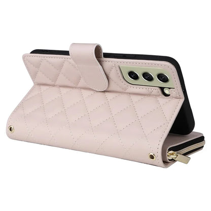 For Samsung Galaxy S21 FE 5G Case Rhombus PU Leather Wallet Zipper Phone Cover